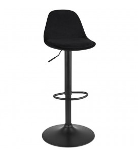 Tabouret réglable FINLEY en velours noir et pied en métal noir