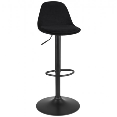 Tabouret réglable FINLEY en velours noir et pied en métal noir - 