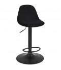 Tabouret réglable FINLEY en velours noir et pied en métal noir - 