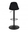 Tabouret réglable FINLEY en velours noir et pied en métal noir - 