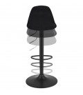 Tabouret réglable FINLEY en velours noir et pied en métal noir - 