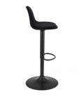 Tabouret réglable FINLEY en velours noir et pied en métal noir - 