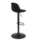 Tabouret réglable FINLEY en velours noir et pied en métal noir - 