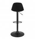 Tabouret réglable FINLEY en velours noir et pied en métal noir - 