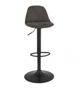 Tabouret réglable CROUPION en microfibre gris foncé et pied en métal noir