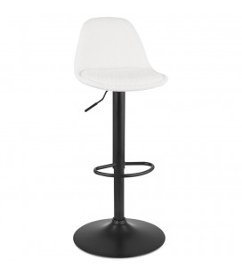 Tabouret réglable LANCELOT en tissu bouclé blanc et pied en métal noir