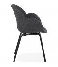 Chaise design avec accoudoirs SAMY en tissu gris et pieds en bois noir - 