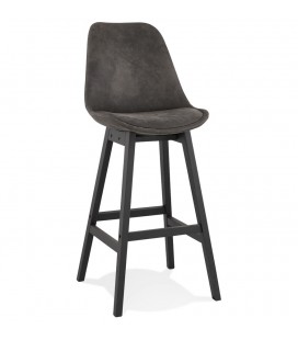 Tabouret de bar ASPEN en microfibre grise et pieds en bois noir