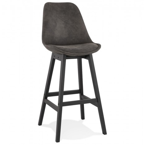 Tabouret de bar ASPEN en microfibre grise et pieds en bois noir - 