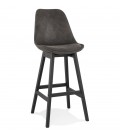 Tabouret de bar ASPEN en microfibre grise et pieds en bois noir - 