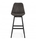 Tabouret de bar ASPEN en microfibre grise et pieds en bois noir - 