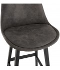 Tabouret de bar ASPEN en microfibre grise et pieds en bois noir - 