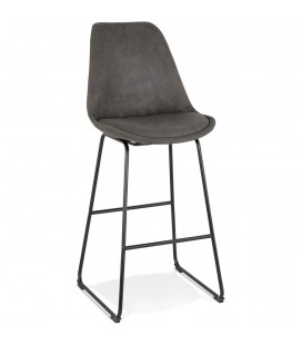 Tabouret de bar BIKI en microfibre grise et pieds en métal noir