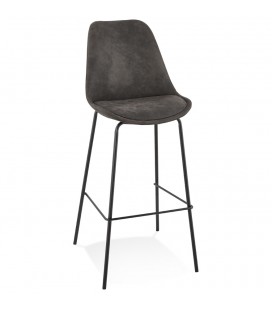 Tabouret de bar TAO en microfibre grise et pieds en métal noir