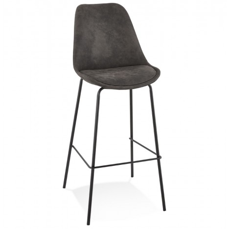 Tabouret de bar TAO en microfibre grise et pieds en métal noir - 