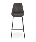 Tabouret de bar TAO en microfibre grise et pieds en métal noir - 