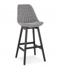 Tabouret de bar MORISS en tissu pied de poule et pieds en bois noir - 