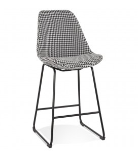 Tabouret snack mi-hauteur BULLY MINI en tissu pied de poule et pieds en métal noir