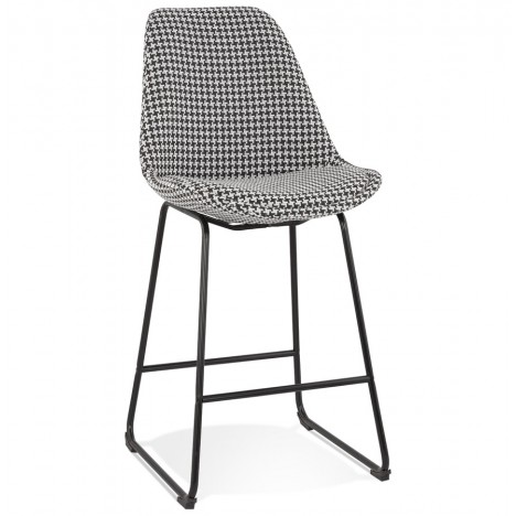 Tabouret snack mi-hauteur BULLY MINI en tissu pied de poule et pieds en métal noir - 