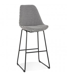 Tabouret de bar BULLY en tissu pied de poule noir et blanc