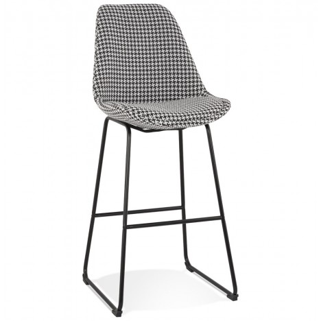 Tabouret de bar BULLY en tissu pied de poule et pieds en métal noir - 