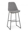 Tabouret de bar BULLY en tissu pied de poule et pieds en métal noir - 