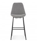 Tabouret de bar BULLY en tissu pied de poule et pieds en métal noir - 