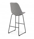 Tabouret de bar BULLY en tissu pied de poule et pieds en métal noir - 