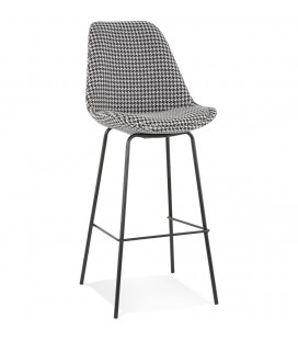 Tabouret de bar SPARK en tissu pied de poule noir et blanc