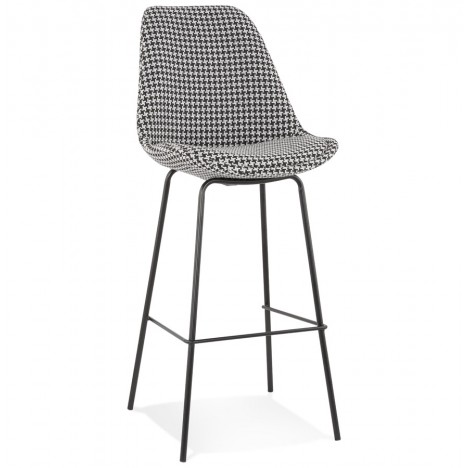 Tabouret de bar SPARK en tissu pied de poule et pieds en métal noir - 