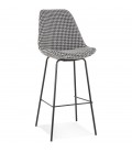 Tabouret de bar SPARK en tissu pied de poule et pieds en métal noir - 