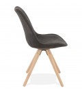 Chaise confortable HARRY en microfibre grise et pieds en bois finition naturelle - 