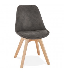 Chaise en microfibre grise AXEL avec structure en bois finition naturelle