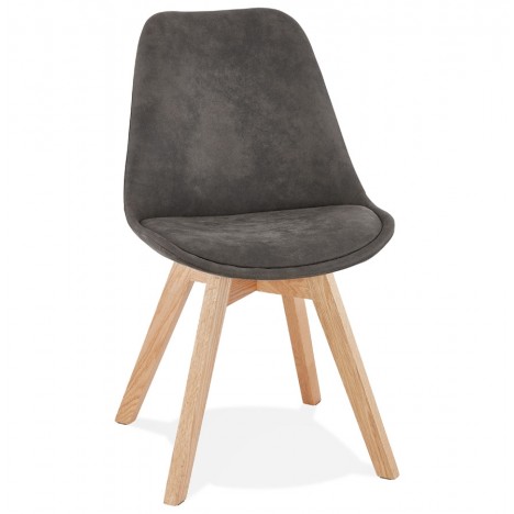 Chaise en microfibre grise AXEL avec structure en bois finition naturelle - 