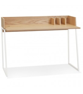 Bureau droit design SALMON en bois finition naturelle et métal blanc