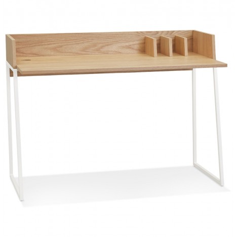 Bureau droit design SALMON en bois finition naturelle et métal blanc - 