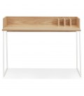 Bureau droit design SALMON en bois finition naturelle et métal blanc - 