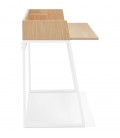 Bureau droit design SALMON en bois finition naturelle et métal blanc - 