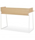 Bureau droit design SALMON en bois finition naturelle et métal blanc - 