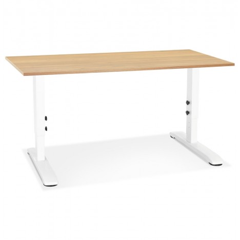 Bureau réglable en hauteur OSMOSE en bois finition naturelle et métal blanc 140x70 cm - 