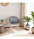 Chaise avec accoudoirs FRIDA en velours gris et pieds en bois naturel - 