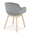 Chaise avec accoudoirs FRIDA en velours gris et pieds en bois naturel - 