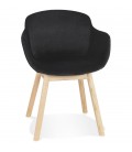 Chaise avec accoudoirs FRIDA en velours noir et pieds en bois naturel - 