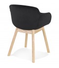 Chaise avec accoudoirs FRIDA en velours noir et pieds en bois naturel - 