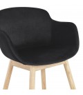 Chaise avec accoudoirs FRIDA en velours noir et pieds en bois naturel - 