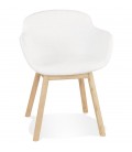 Chaise avec accoudoirs MOUTOU en tissu mouton blanc et pieds en bois naturel - 