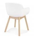 Chaise avec accoudoirs MOUTOU en tissu mouton blanc et pieds en bois naturel - 