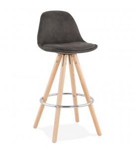 Tabouret snack mi-hauteur MARKA MINI en microfibre grise et pieds en bois naturel