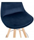 Tabouret snack mi-hauteur SPIRIT MINI en velours bleu et pieds en bois naturel - 