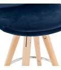 Tabouret snack mi-hauteur SPIRIT MINI en velours bleu et pieds en bois naturel - 